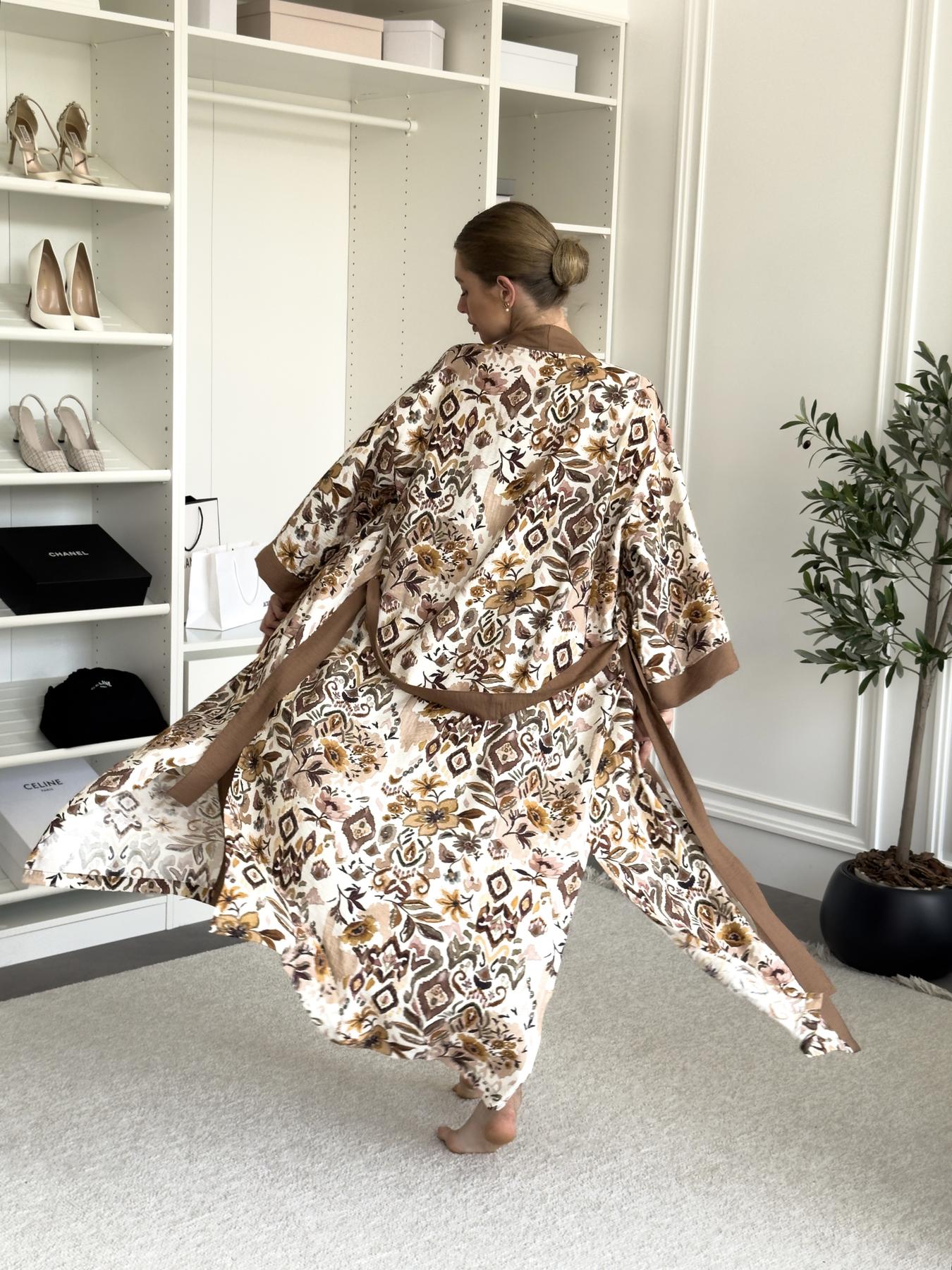 Жіночий подарунковий набір Boho Chic Кориця: халат і сорочка на бретельках, коричневий