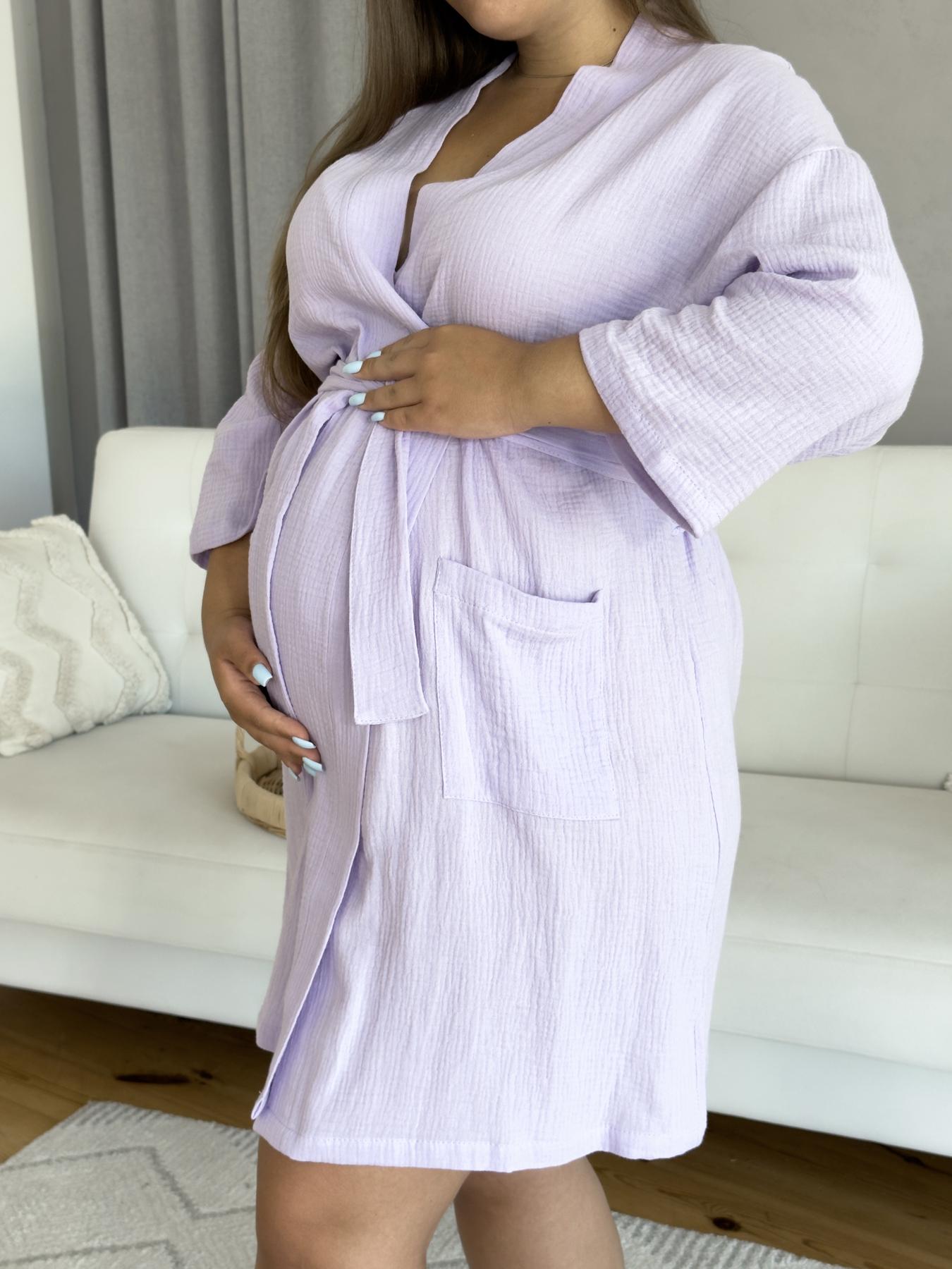 Халат для вагітних з мусліну, вільний крій, з кишенями, лаванда, 100% бавовна