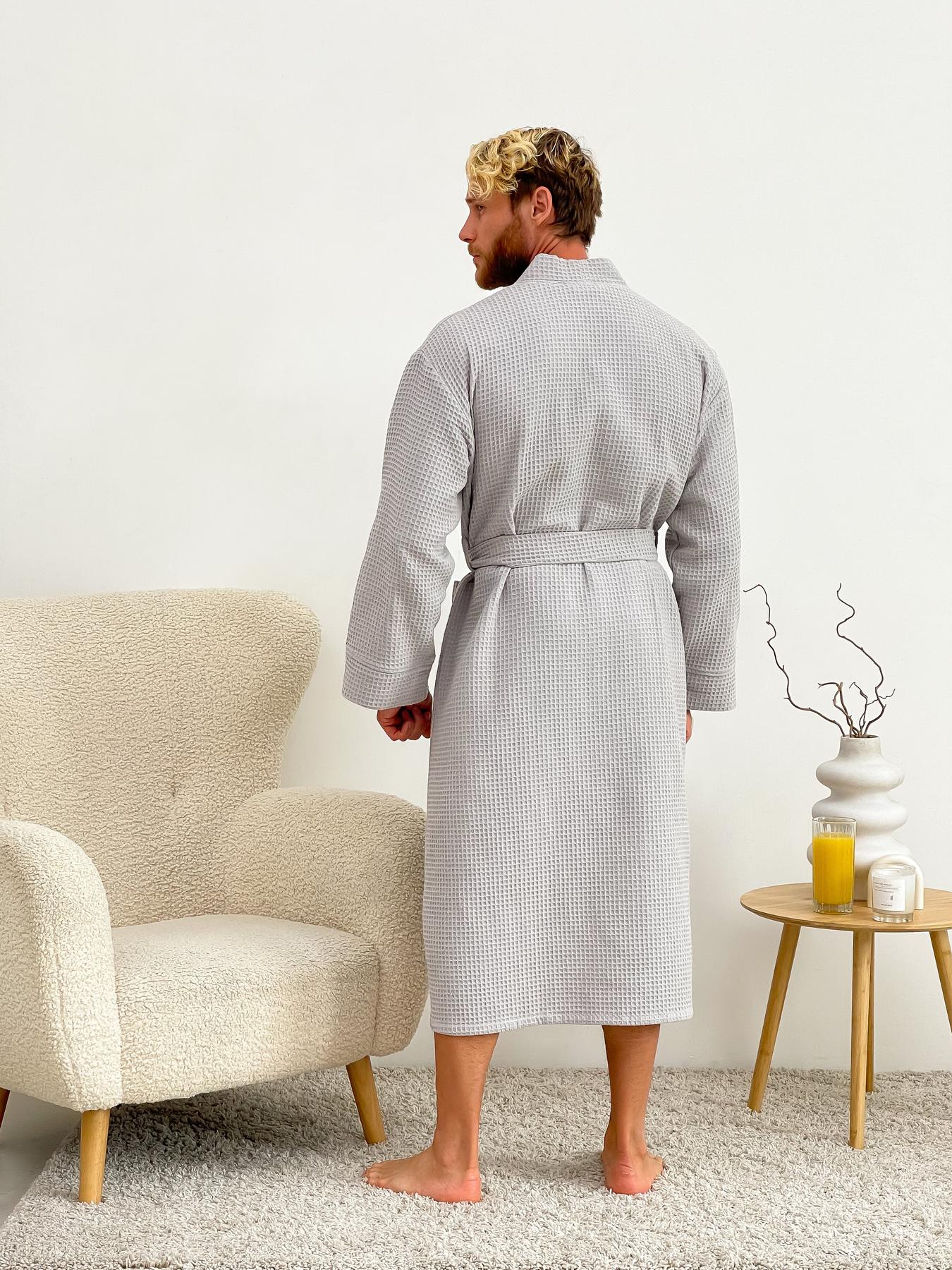 Подарунковий набір 'Gentleman’s Comfort': халат з вафельної бавовни та рушник 70×140 см, світло-сірий