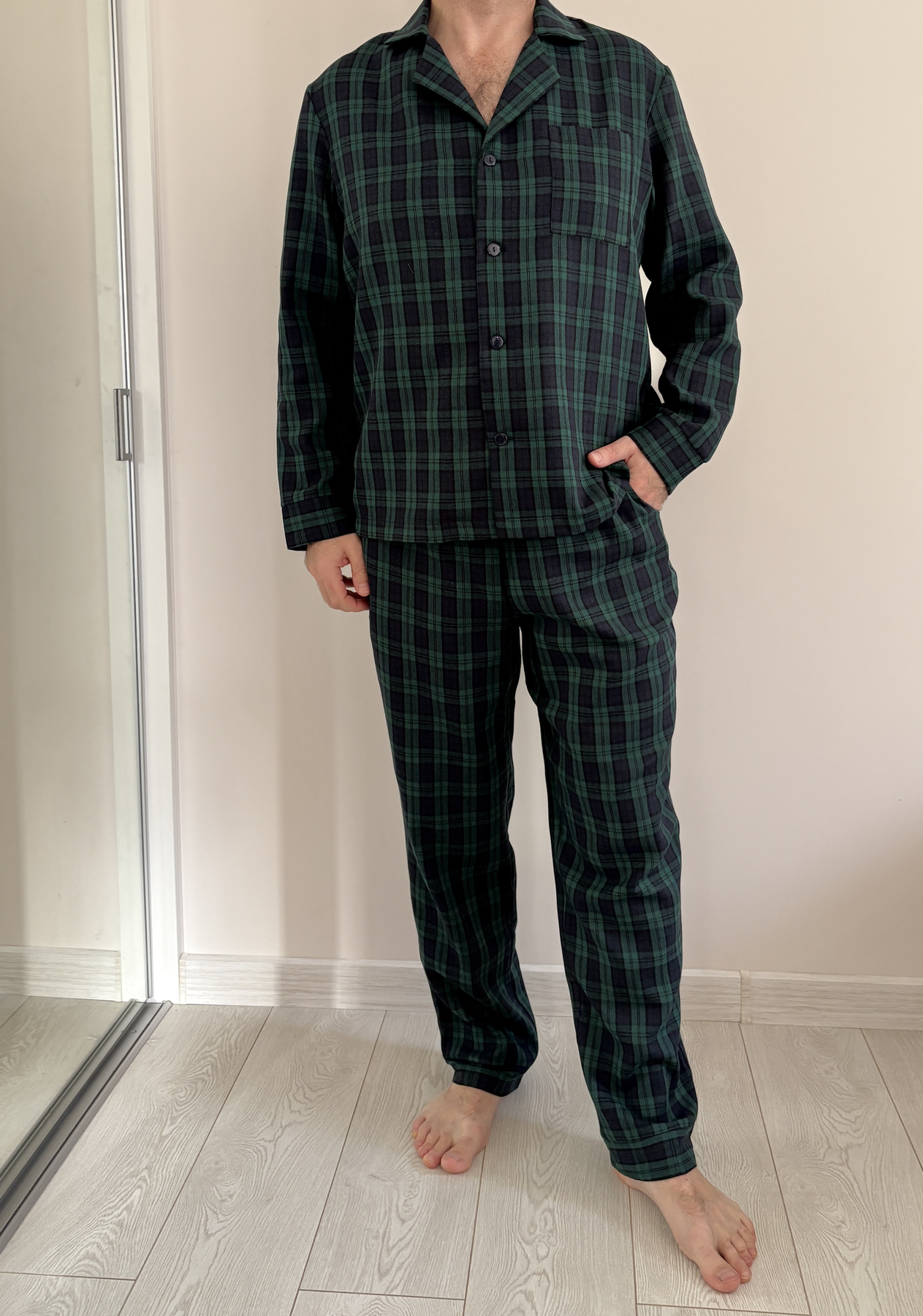 Чоловічий піжамний комплект Бруклін з синьо-зеленою клітинкою