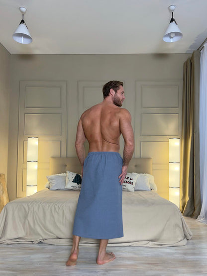 Банний набір для чоловіків Маренго1: кілт і рушник з вафельної бавовни, колір антрацит