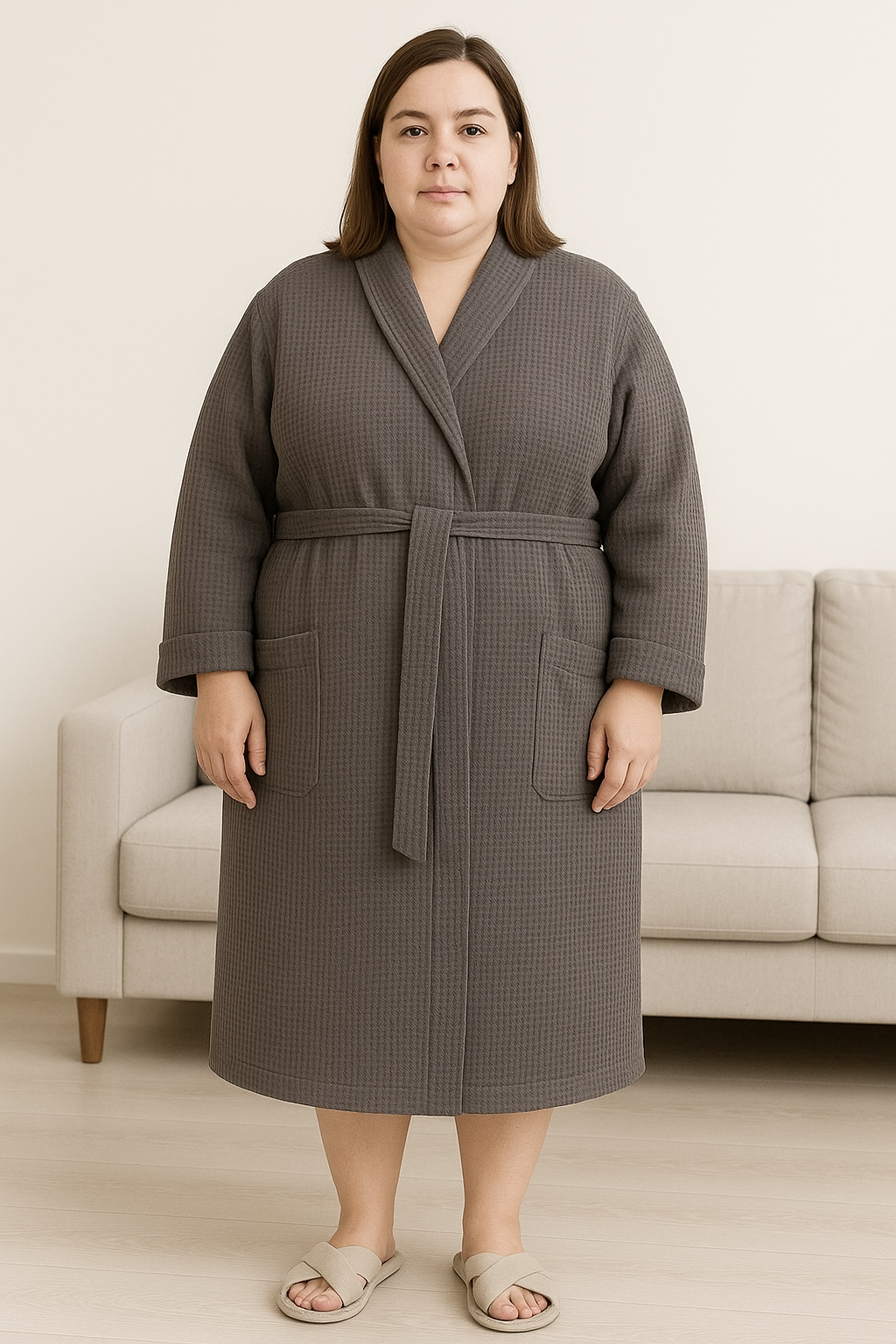 Унісекс халат з вафельної бавовни темно-сірий