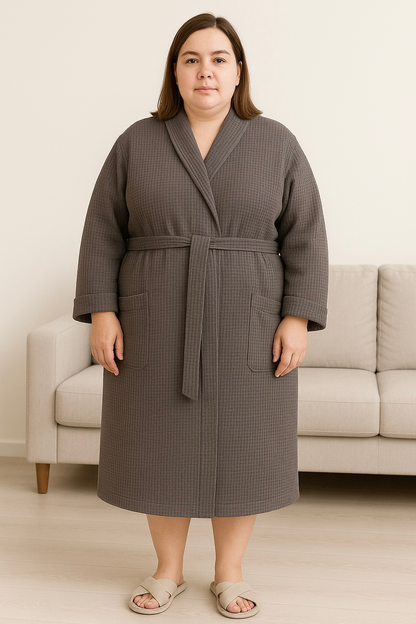 Унісекс халат з вафельної бавовни темно-сірий