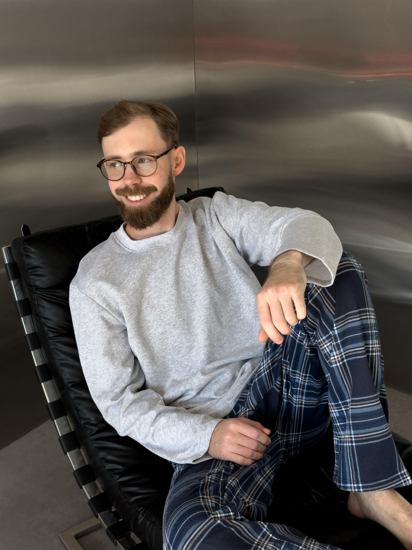 Жіноча тепла піжама з футеру з начосом, комплект лонгслів і штани синя клітинка, Скандинавія NEW