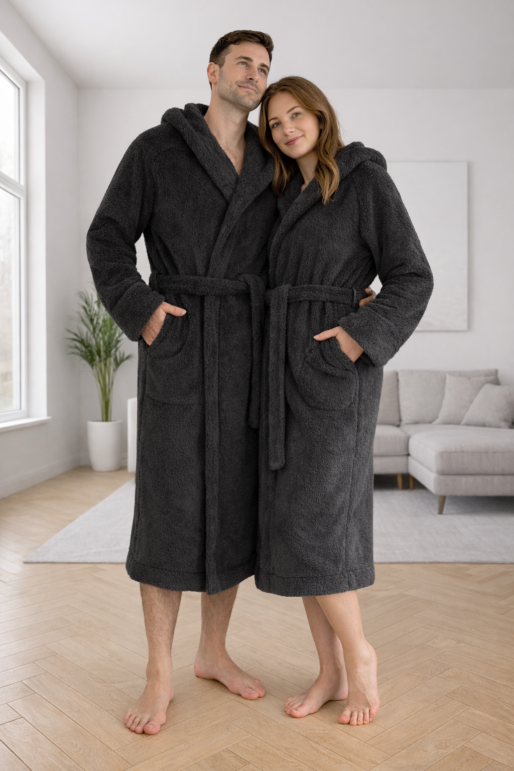 Халат унісекс з капюшоном Cuddle, темно-сірий, велсофт — купити в Україні