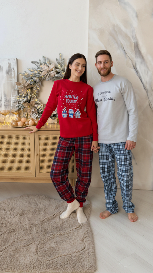 Парні теплі піжами Winter Holiday та Sunday — Затишний комплект (100% бавовна з начосом)