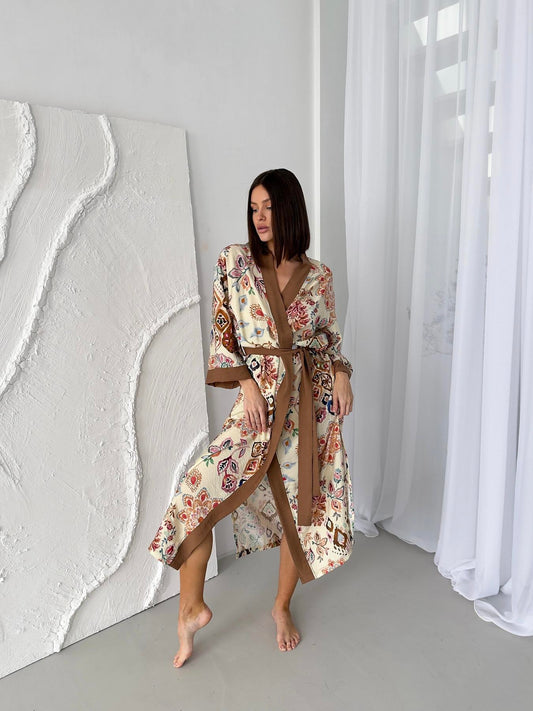 Жіночий легкий халат кімоно Boho Chic з віскози, карамель