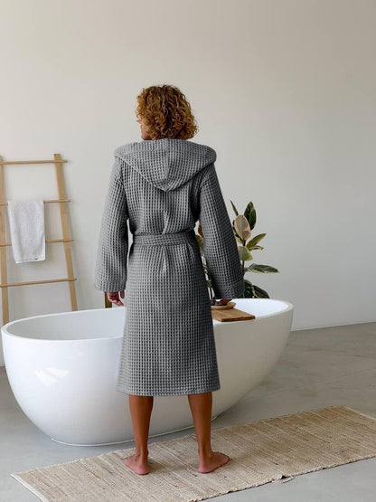 Чоловічий вафельний халат з капюшоном, темно-сірий, 100% бавовна, Грецька вафелька