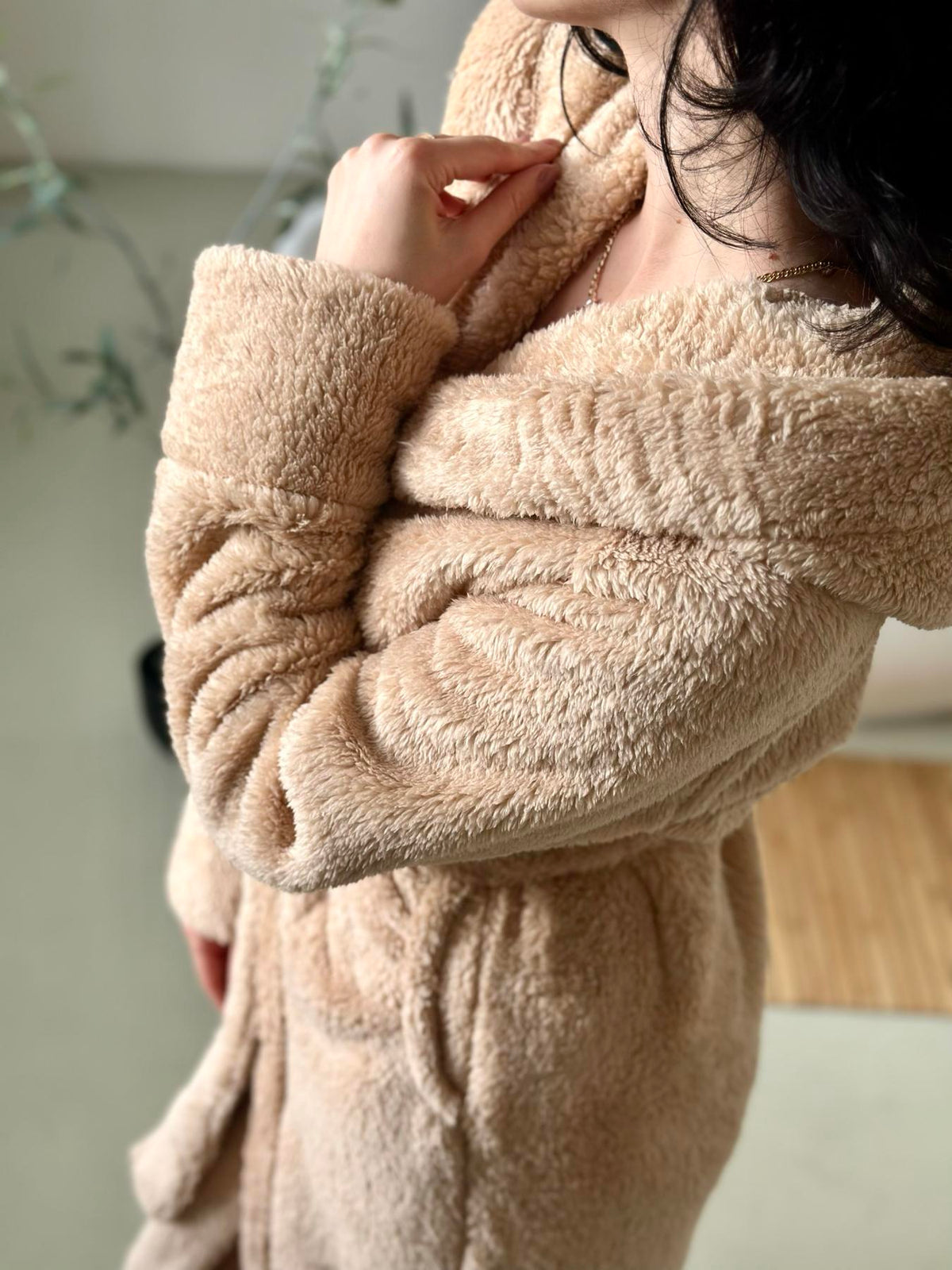 Халат унісекс з капюшоном Cuddle, беж, велсофт бежевий — фото 8