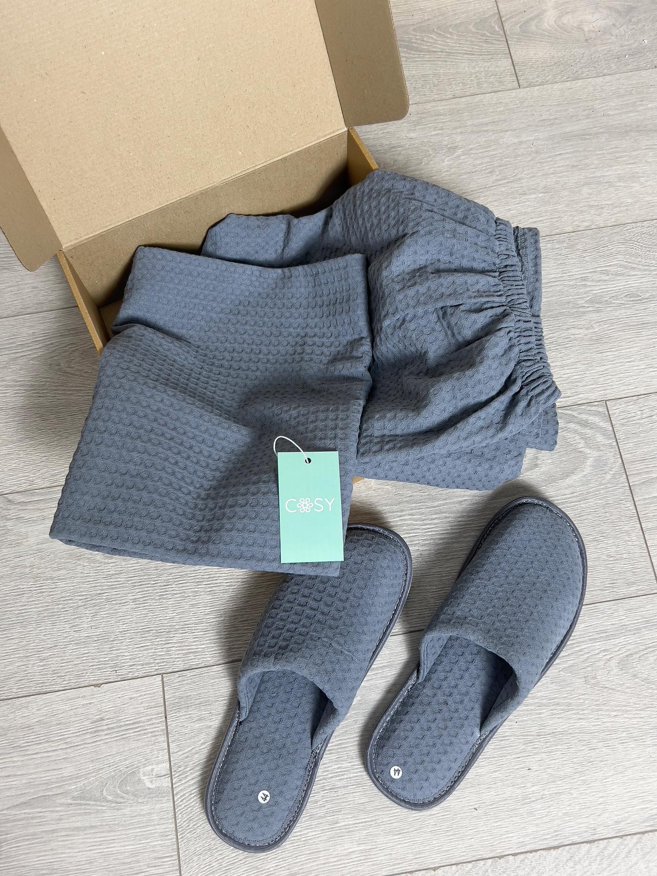 Банний набір для чоловіків з вафельної бавовни Маренго: кілт та капці