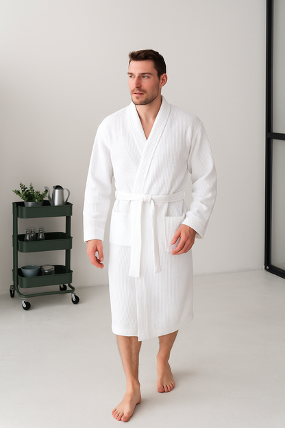 Чоловічий білий вафельний халат "Alba" з бавовни