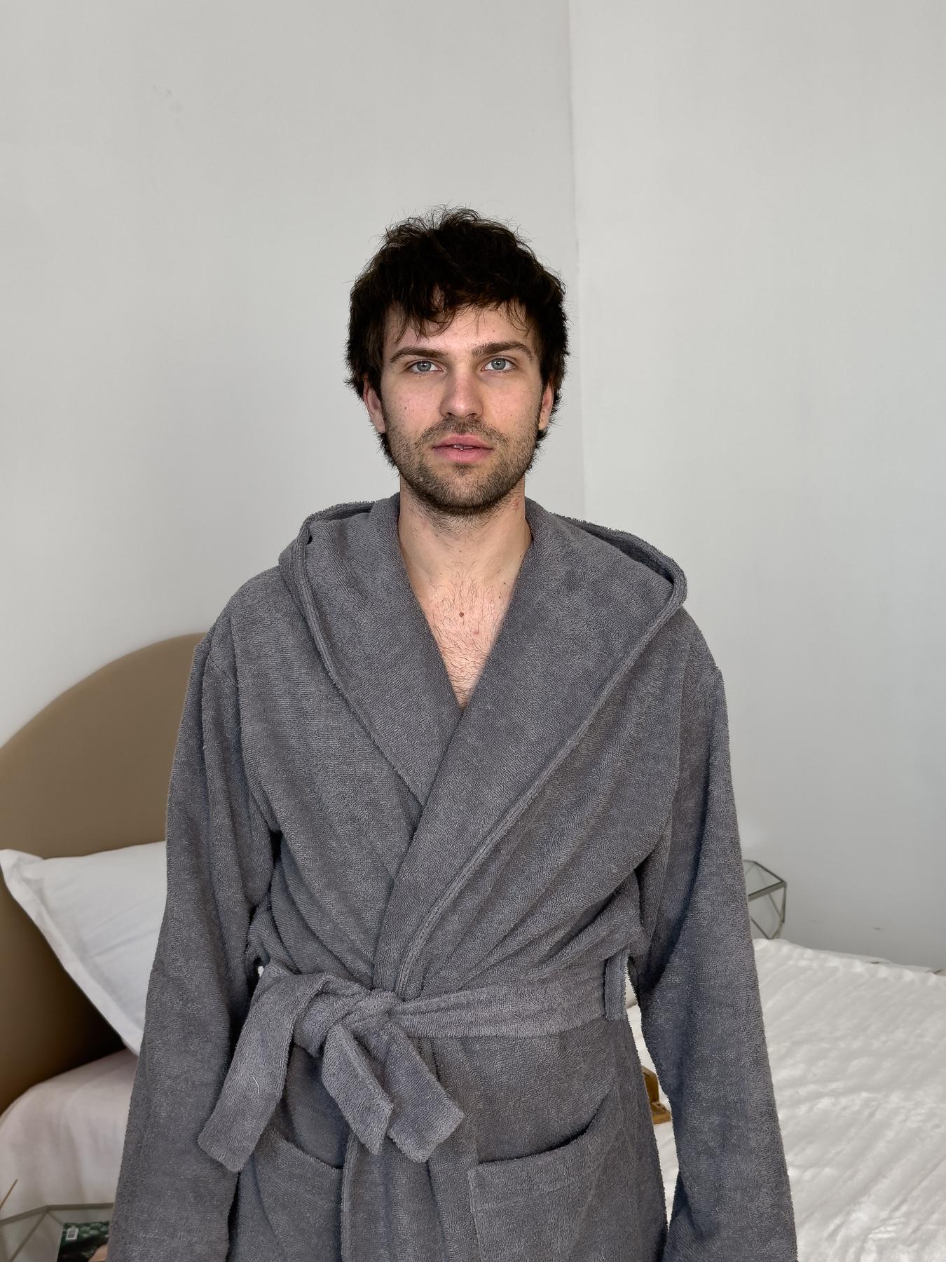 Чоловічий халат з капюшоном із махрової бавовни Fortune сірий