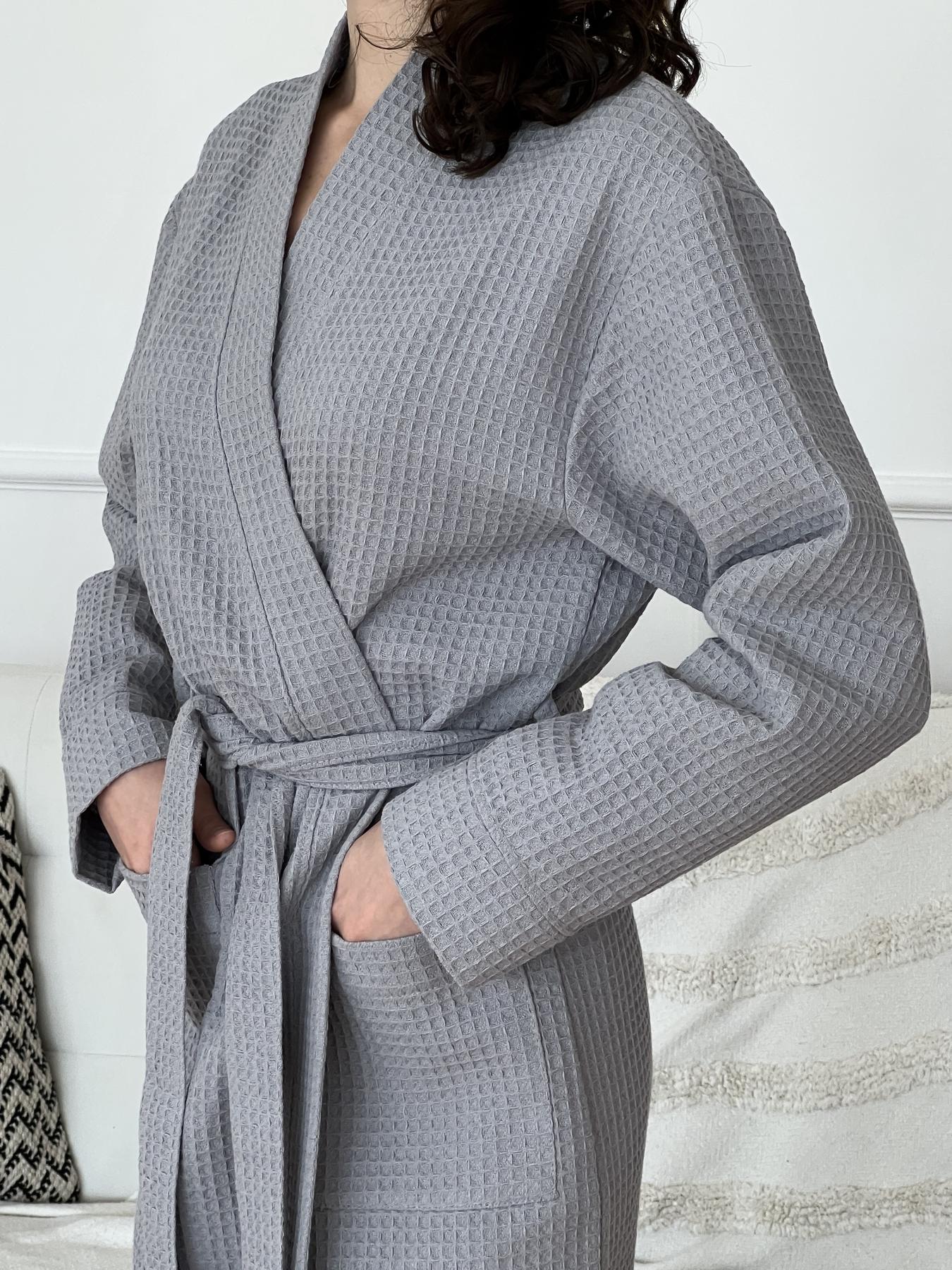 Жіночий довгий халат з вафельної бавовни, сірий