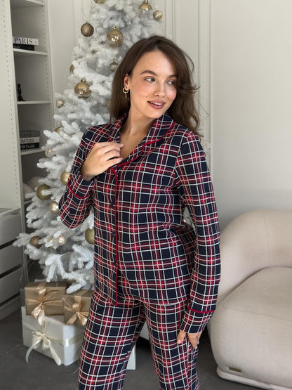 Жіноча тепла піжама "Oxford", червоно-синя клітинка