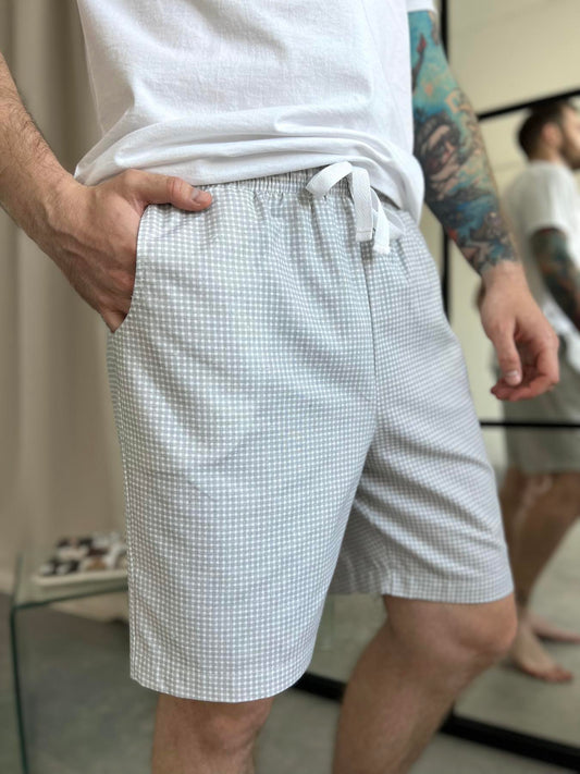 Шорти DUO унісекс з бавовни, сірі клітинка, грейдж