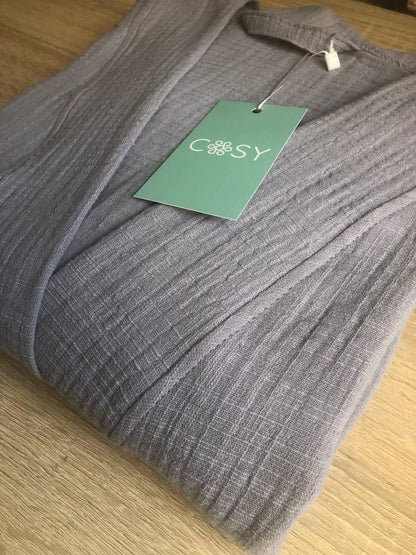 Жіночий халат Duna з фактурного мусліну, сірий колір, вигляд спереду і ззаду