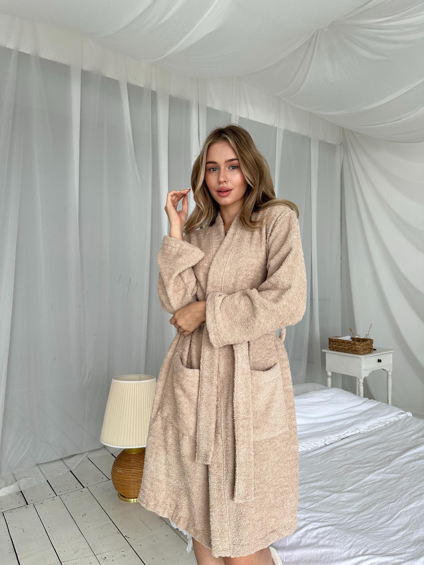 Жіночий махровий халат Шарм з довгим рукавом, беж