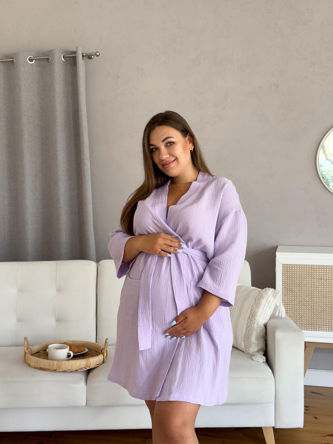 Халат для вагітних з мусліну, вільний крій, з кишенями, лаванда, 100% бавовна