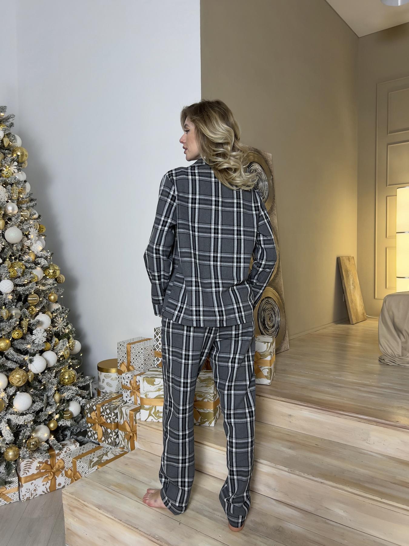Жіноча піжама з фланелі у сіро-чорну клітинку, комплект сорочка і штани