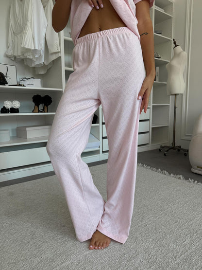 Жіночий піжамний комплект штани та лонгслів Rose Amour, блідо-рожевий, Рібана — фото 7