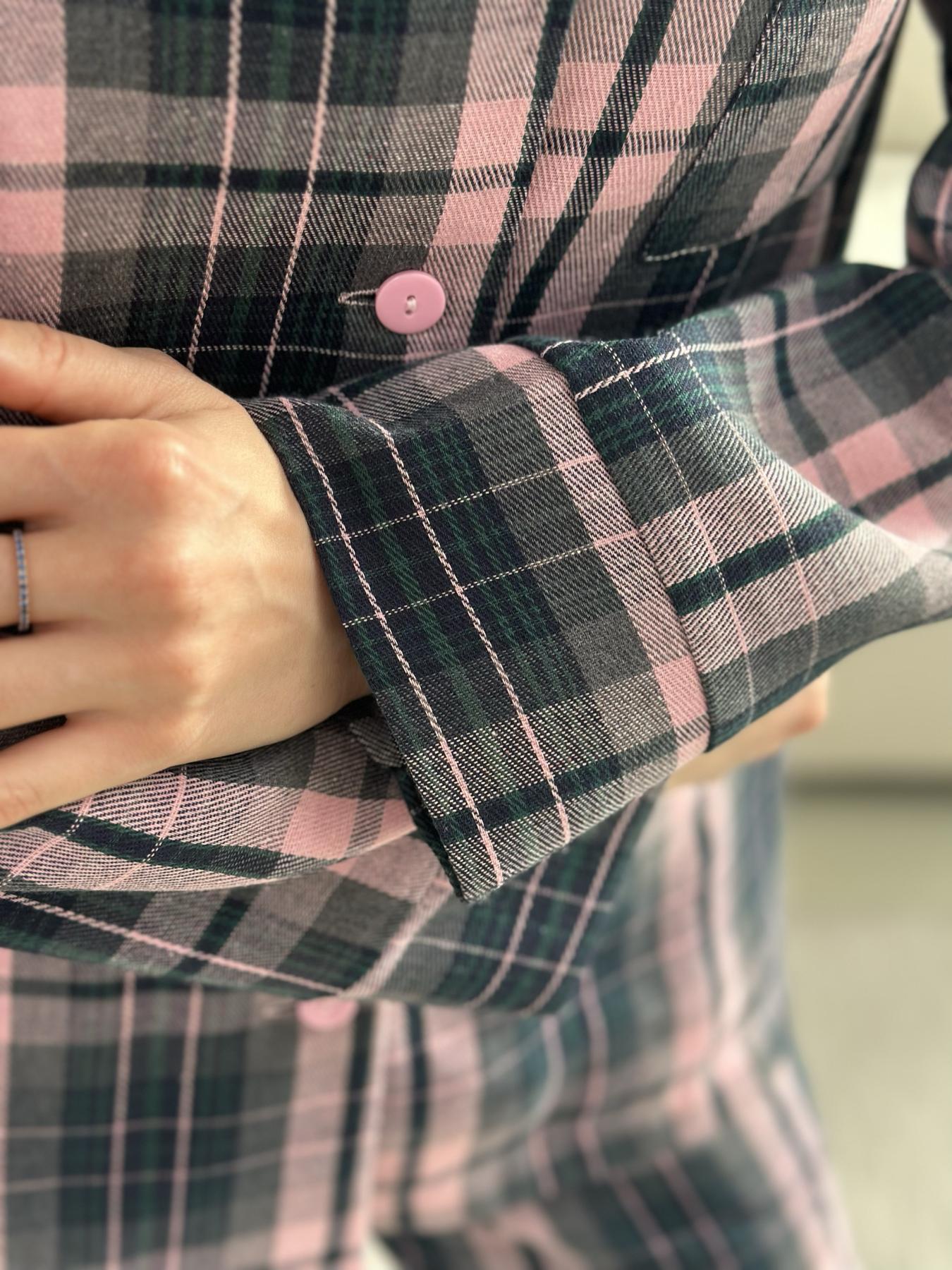 Жіноча піжама з фланелі у рожево-сіро-зелену клітку