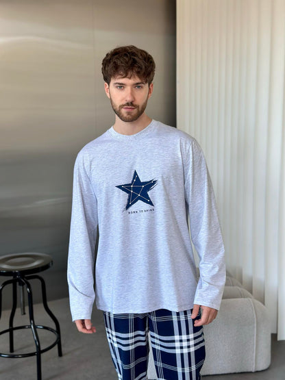 Піжама чоловіча комплект Born to Shine (штани+лонгслів), трикотаж сірий — фото 4