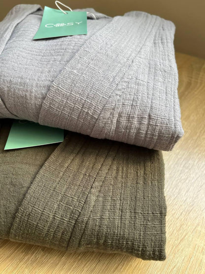 Чоловічий халат з фактурного мусліну Duna колір хакі