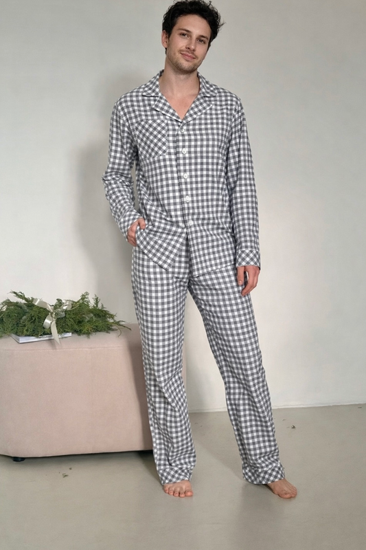 Чоловіча піжама з фланелі «Harmony», сіро-біла клітина