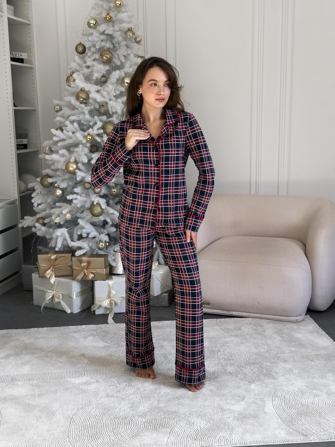Жіноча тепла піжама "Oxford", червоно-синя клітинка