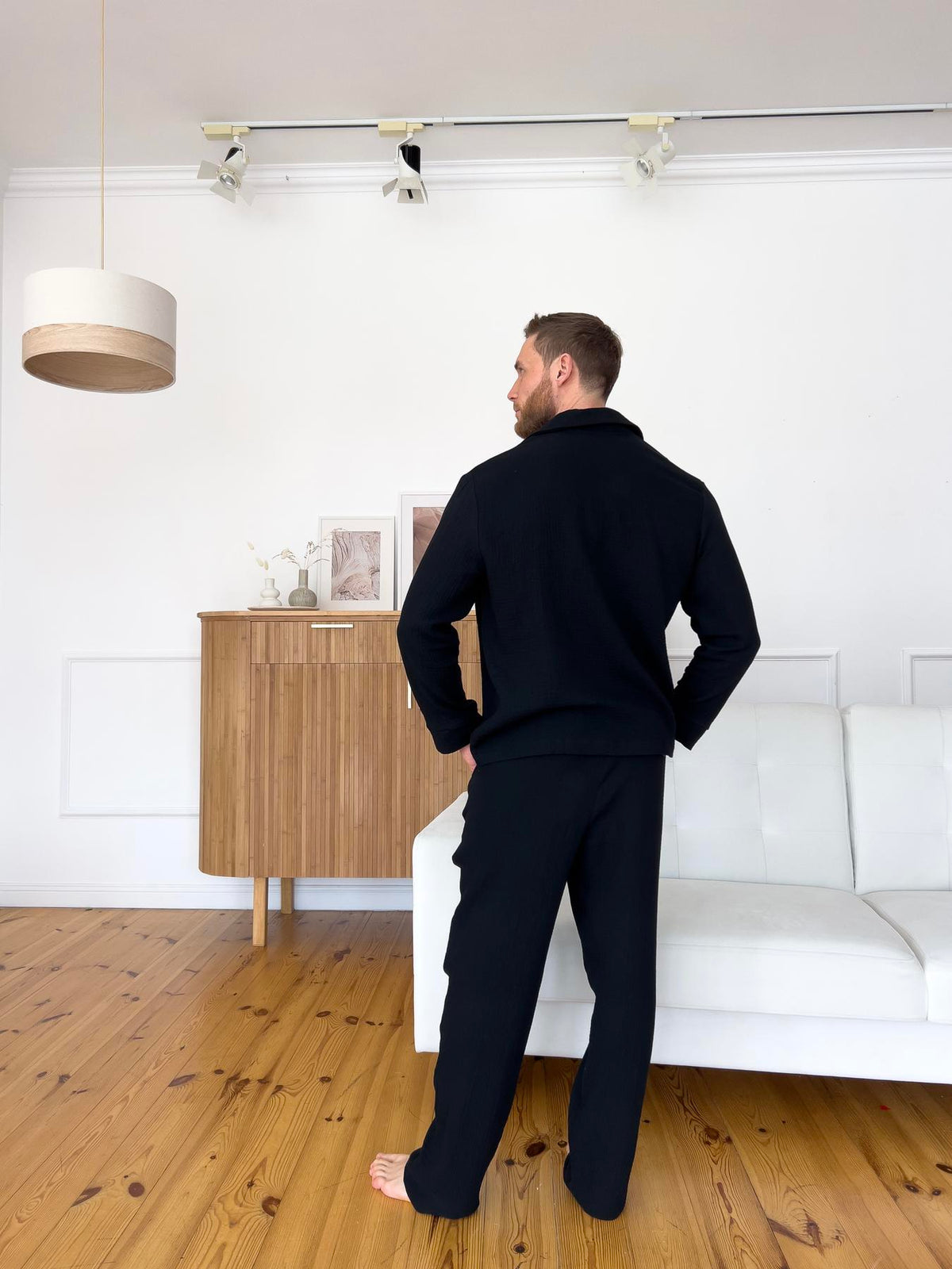 Чоловіча муслінова піжама Estet, чорна, з штанами — фото 7