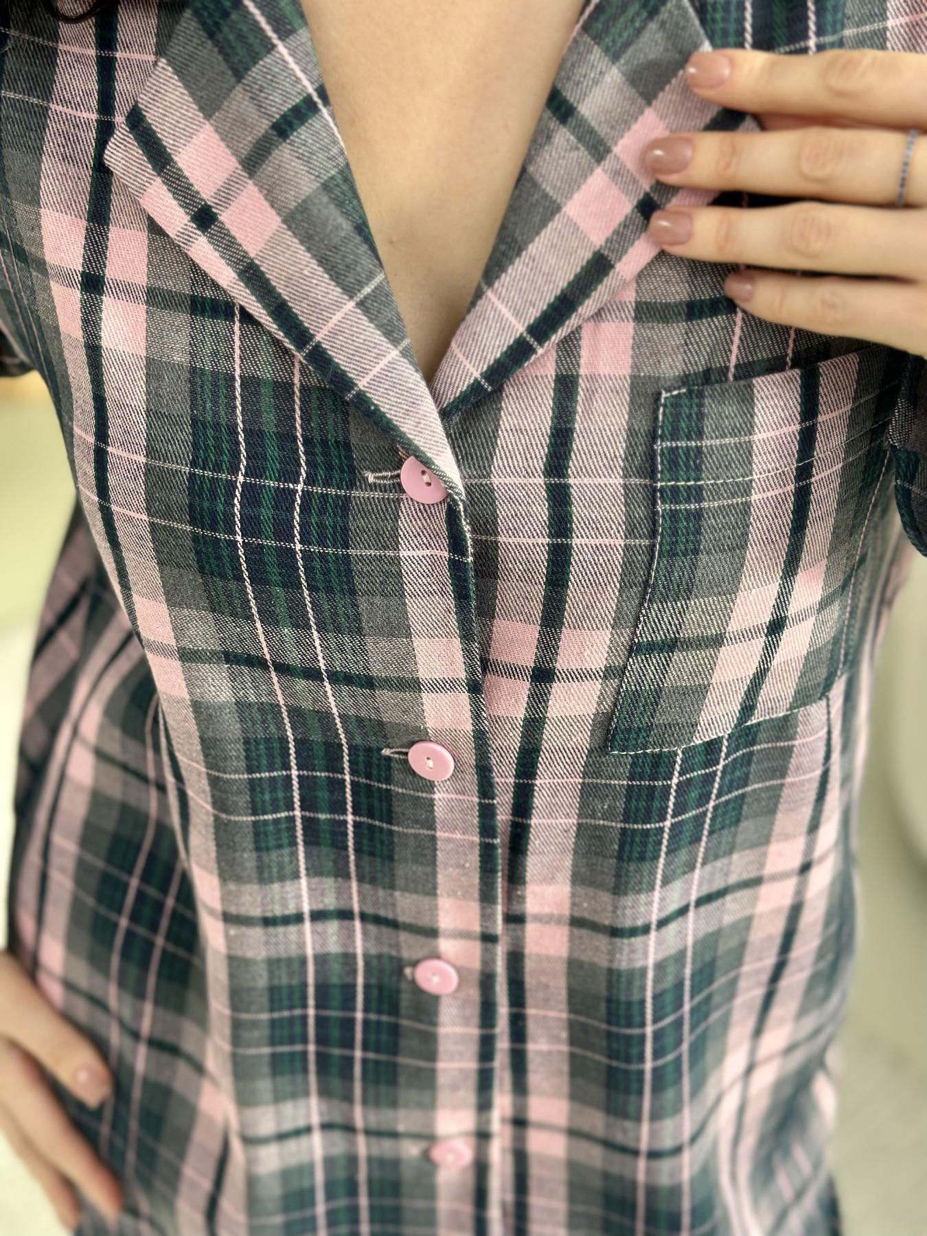 Жіноча піжама з фланелі у рожево-сіро-зелену клітку