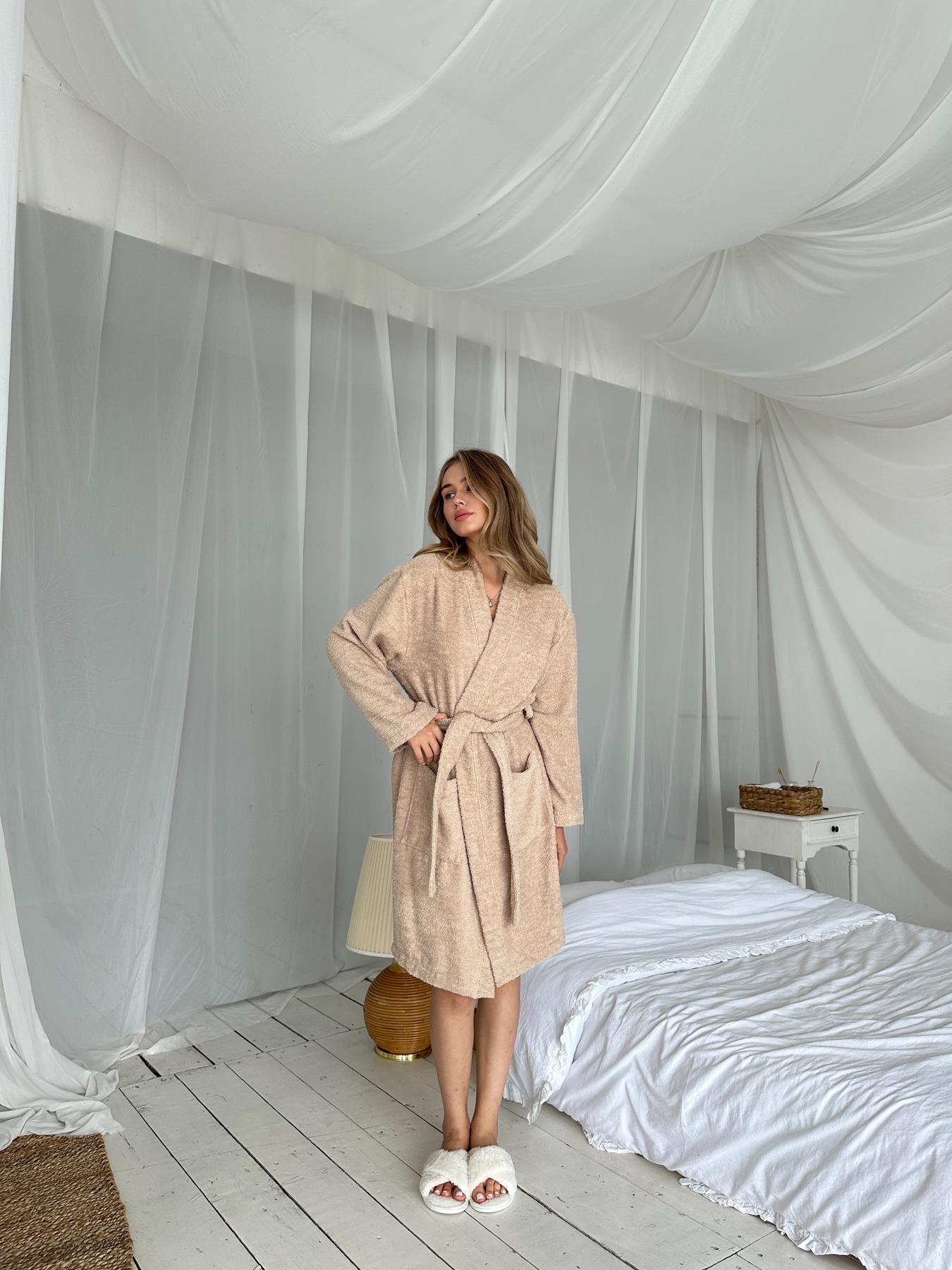 Жіночий махровий халат Шарм з довгим рукавом, беж