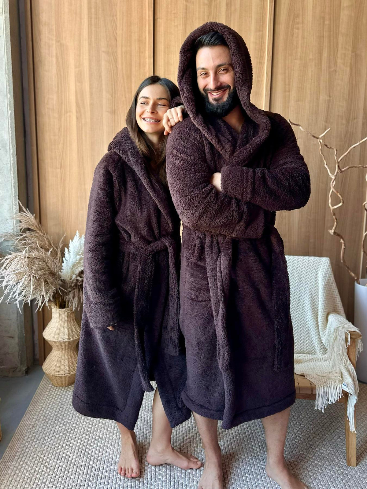 Халат унісекс з капюшоном Cuddle, шоколад, велсофт коричневий — купити в Україні