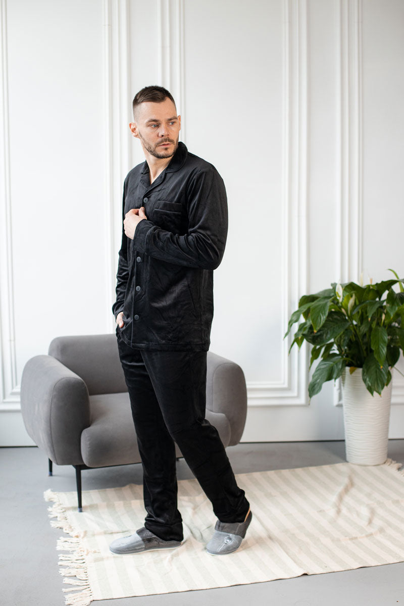 Чоловіча велюрова піжама BOBRAND чорного кольору — фото 5