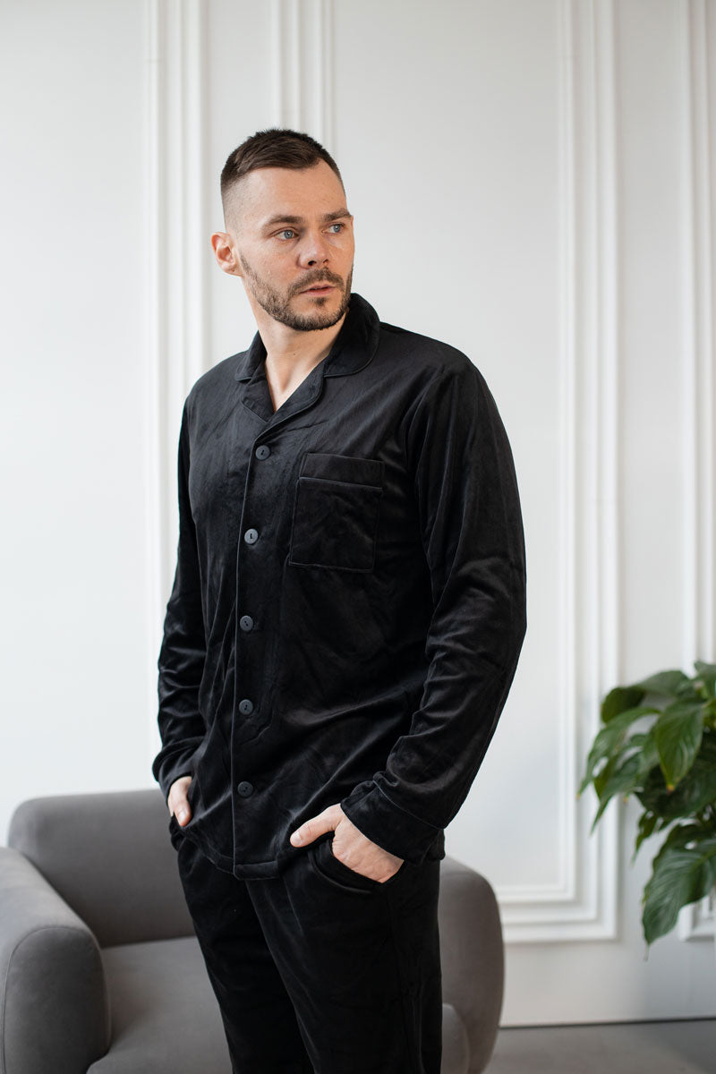 Чоловіча велюрова піжама BOBRAND чорного кольору — фото 7