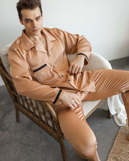Чоловіча піжама Victor тканина шовк Армані Бежевий - фото 1
