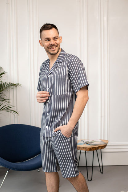 Чоловіча піжама BOBRAND з льону в графітову смужку — фото 2