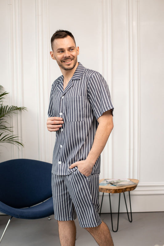 Чоловіча піжама BOBRAND з льону в графітову смужку — фото 2