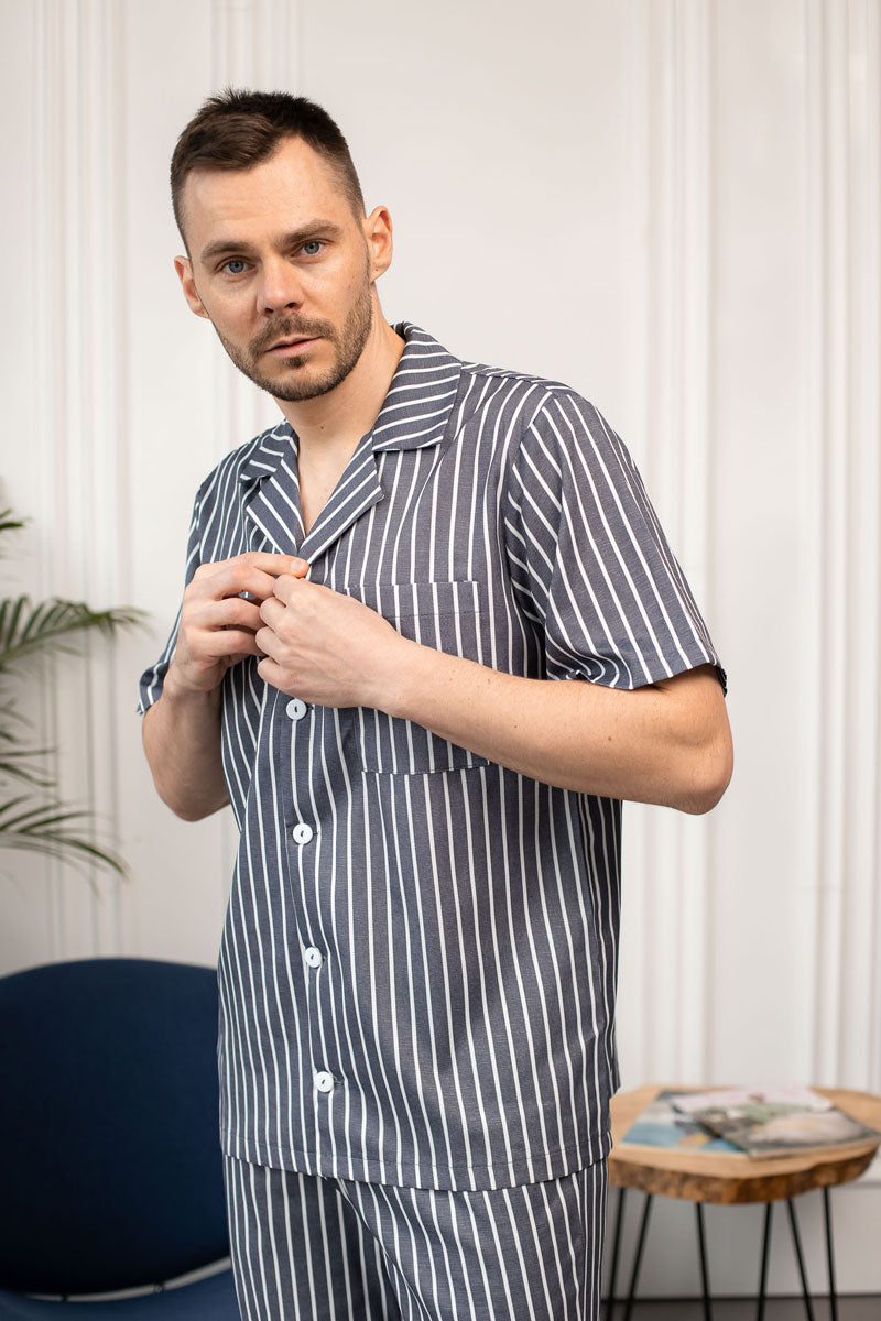 Чоловіча піжама BOBRAND з льону в графітову смужку — фото 7