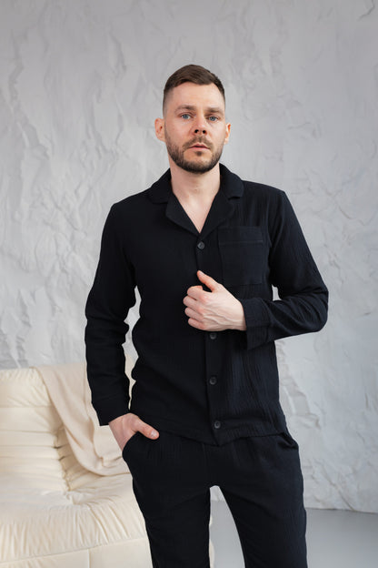 Чоловіча муслінова піжама BOBRAND у чорному кольорі — фото 5