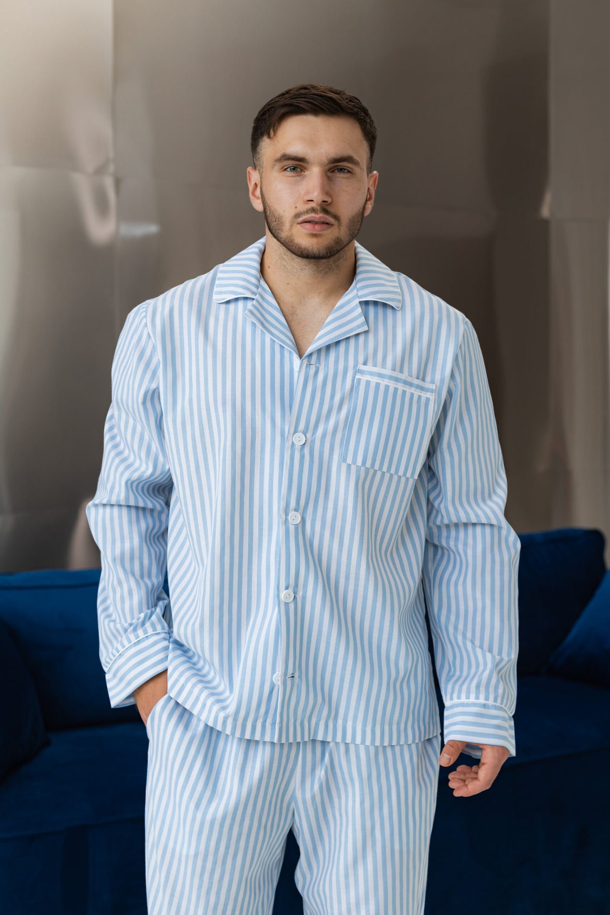 Чоловіча бавовняна піжама BOBRAND блакитного кольору — фото 6
