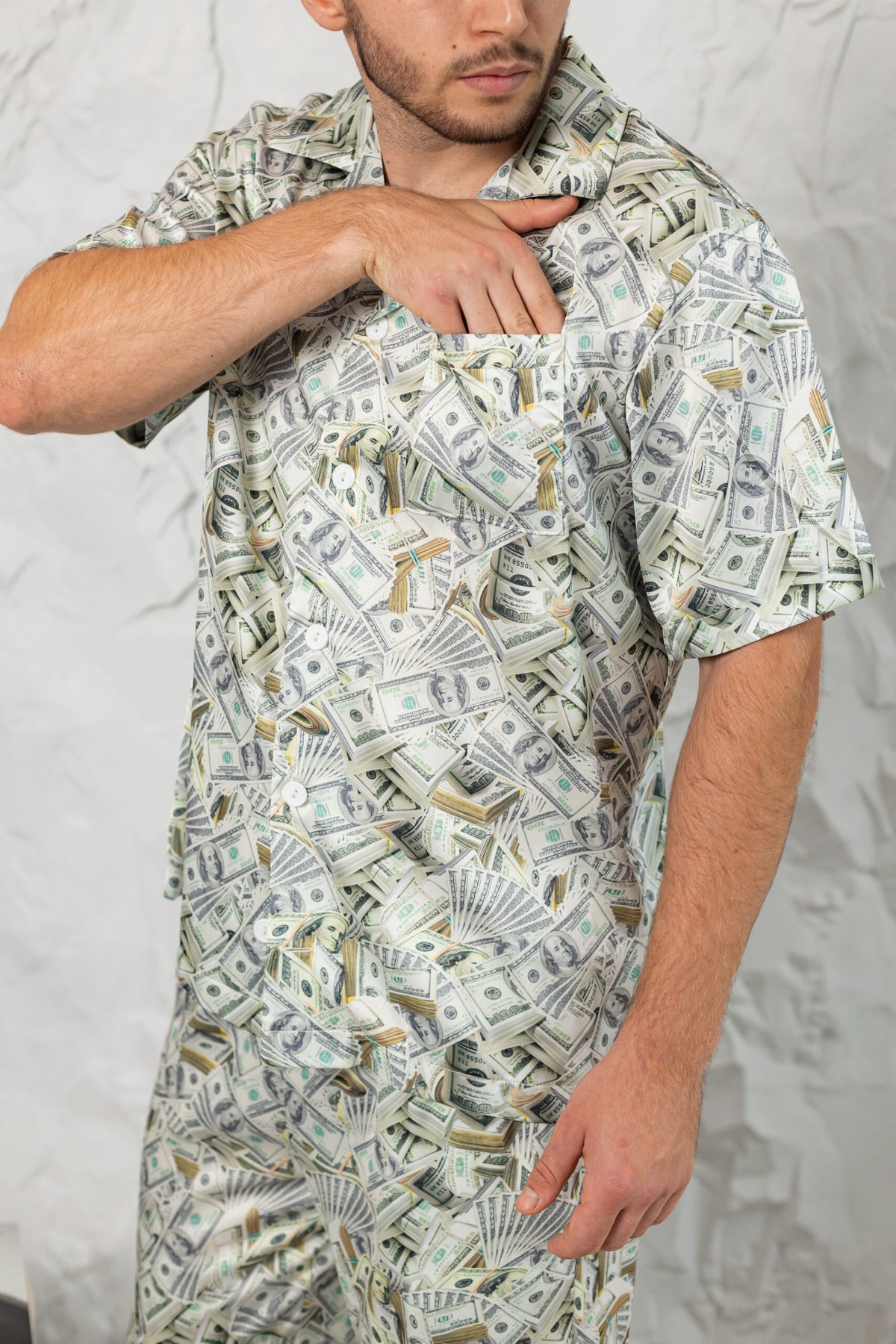 Штани піжами з принтом долари зеленого кольору BOBRAND деталі