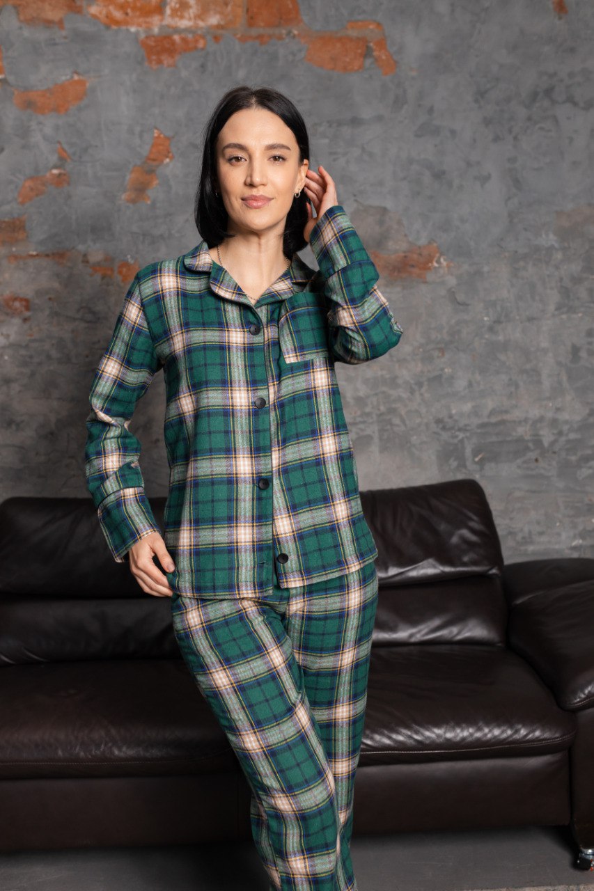 Парні піжами в клітинку фемілі лук з байки. Колір зелений
