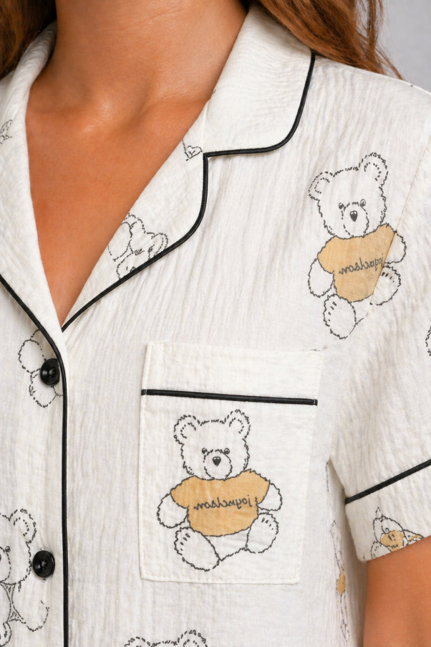 Преміальна муслінова тканина піжами BOBRAND Teddy bear крупним планом