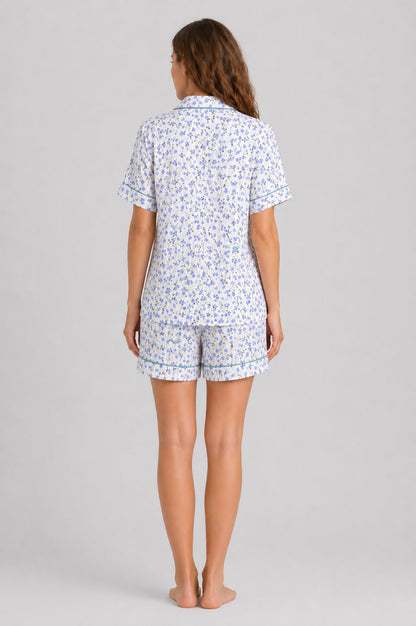 Піжама BOBRAND Blue flowers шорти жіночі блакитного кольору вигляд ззаду