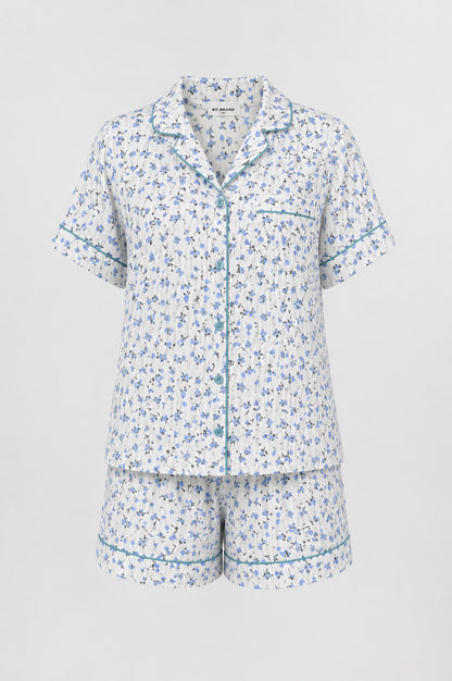 Жіноча муслінова піжама BOBRAND "Blue flowers" (з шортами, колір блакитний)