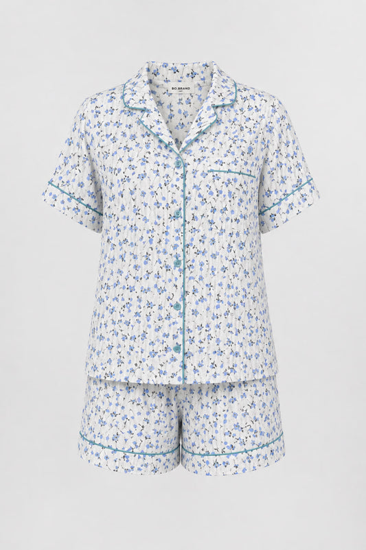 Жіноча муслінова піжама BOBRAND "Blue flowers" (з шортами, колір блакитний)
