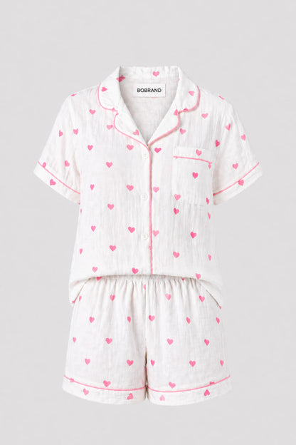 Жіноча муслінова піжама BOBRAND "Little heart" (з шортами, колір білий)