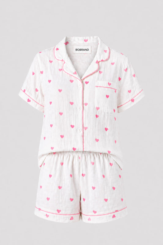 Жіноча муслінова піжама BOBRAND "Little heart" (з шортами, колір білий)