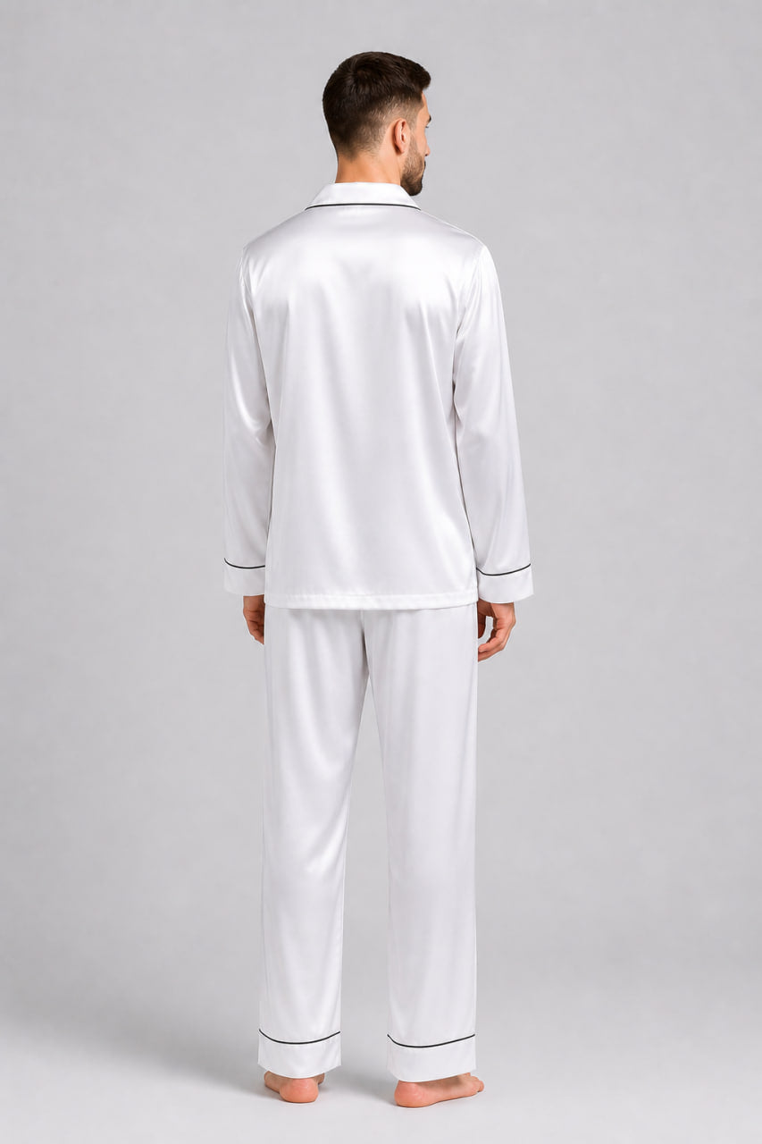 Штани чоловічої піжами Classic White з шовку віскози білі